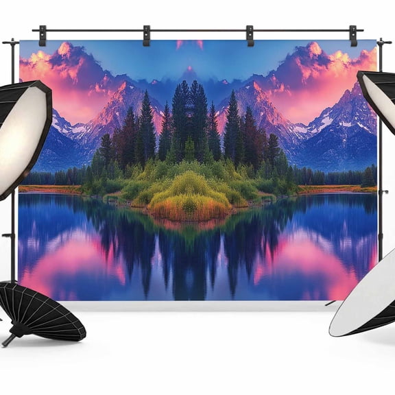Landscape Sky Backdrop for Photography, Modern Snow Mountain Lake Forest Photo Backdrop Portrait Background Party Banner Photo Backgrounds for Studio Booth Props, 7x5ft
