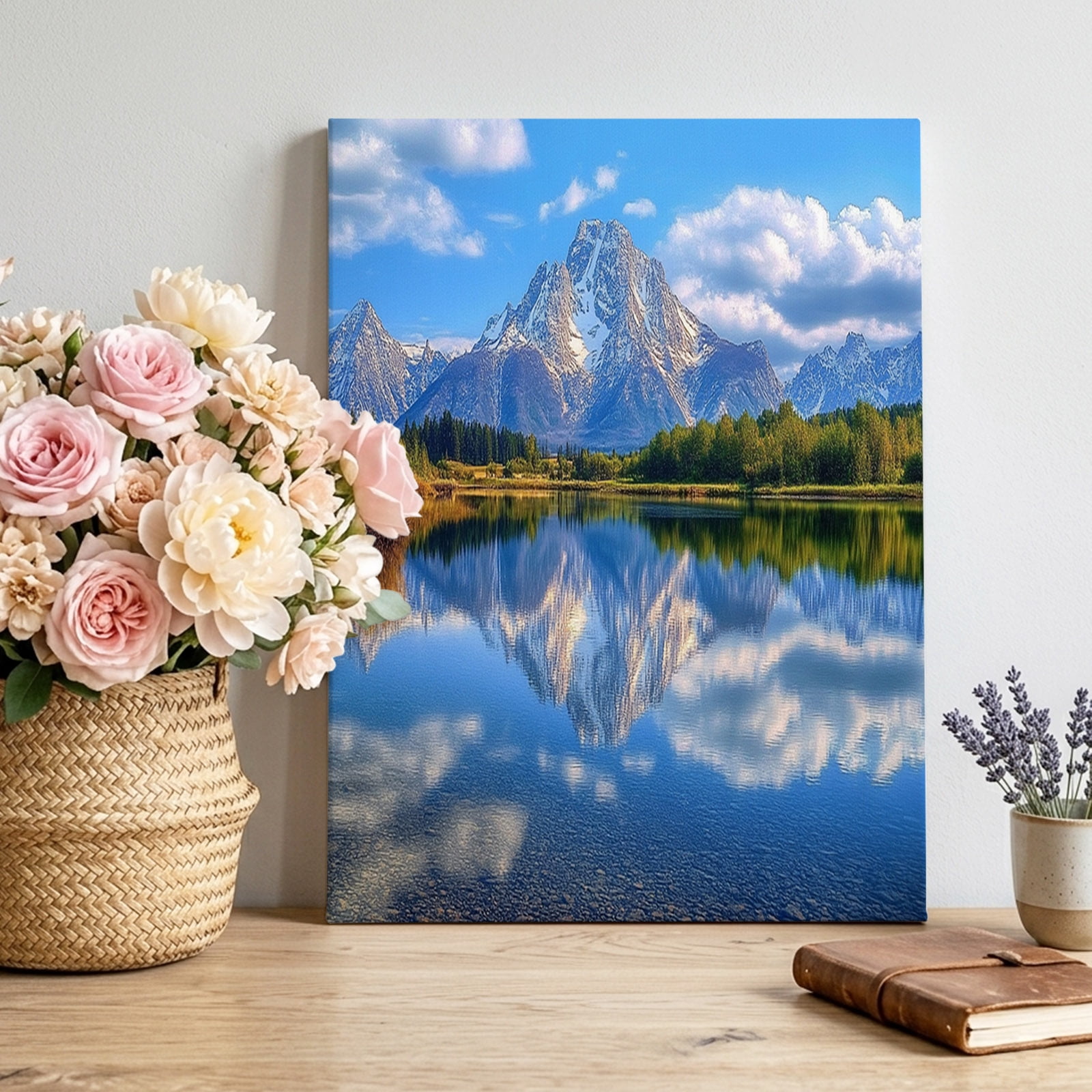 Landscape Sky Canvas Wall Art, Modern Forest Lake Tree Snow Mountain ...