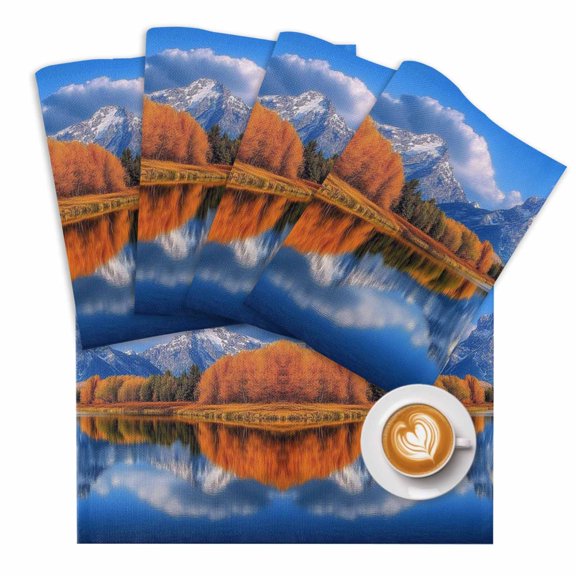 Landscape Sky Placemats Set of 1 Modern Forest Lake Maple Snow Mountain Place Mats Washable Table Mats for Party Kitchen Dining Decoration, 13 X 19 Inch