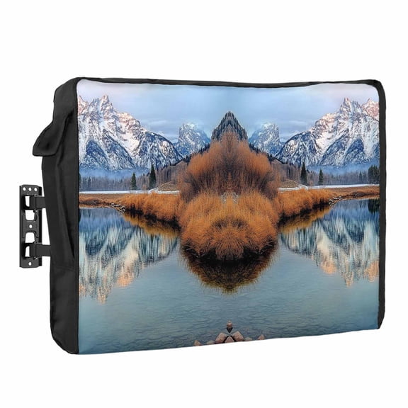 Landscape Sky Waterproof Outdoor TV Cover, Modern Snow Mountain Forest Lake Outside Weatherproof TV Enclosures for 36 to 39 Inch LCD Television Shield Flat Screen Protectors