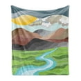 thumbnail image 1 of Landscape Soft Flannel Fleece Blanket, Abstract Mountain Landscape Countryside Sun Fluffy Clouds Green Field and a River, Cozy Plush for Indoor and Outdoor Use, 50" x 60", Multicolor, by Ambesonne, 1 of 6