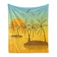 thumbnail image 1 of Landscape Soft Flannel Fleece Blanket, Digitally Generated Art Summer Islands Art Palm Trees Birds Illustration, Cozy Plush for Indoor and Outdoor Use, 50" x 70", Seafoam and Orange, by Ambesonne, 1 of 5
