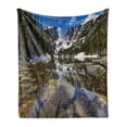 thumbnail image 1 of Landscape Soft Flannel Fleece Blanket, Dream Mirroring Lake at the Mountain Park in West America River Snow Print, Cozy Plush for Indoor and Outdoor Use, 50" x 60", Green Brown Blue, by Ambesonne, 1 of 6