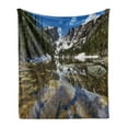 thumbnail image 1 of Landscape Soft Flannel Fleece Blanket, Dream Mirroring Lake at the Mountain Park in West America River Snow Print, Cozy Plush for Indoor and Outdoor Use, 50" x 70", Green Brown Blue, by Ambesonne, 1 of 6
