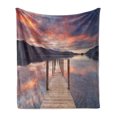 thumbnail image 1 of Landscape Soft Flannel Fleece Blanket, Flooded Jetty in Derwent Water Lake District England Sunset Morning Photo, Cozy Plush for Indoor and Outdoor Use, 60" x 80", Coral Purplegrey, by Ambesonne, 1 of 5