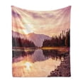 thumbnail image 1 of Landscape Soft Flannel Fleece Blanket, Grand Teton Mountain Range at Sunset Jackson Lake Calm National Park USA, Cozy Plush for Indoor and Outdoor Use, 50" x 60", Peach Pale Yellow, by Ambesonne, 1 of 6
