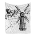 thumbnail image 1 of Landscape Soft Flannel Fleece Blanket, Hand Drawn Rural Scenery Small Town Farm Houses Forest and Mill Romantic Sketch, Cozy Plush for Indoor and Outdoor Use, 60" x 80", Black White, by Ambesonne, 1 of 6