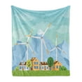 thumbnail image 1 of Landscape Soft Flannel Fleece Blanket, Houses Before the Mountains Country with Wind Generator Turbines Eco Energy Town, Cozy Plush for Indoor and Outdoor Use, 50" x 60", Multicolor, by Ambesonne, 1 of 6