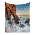 thumbnail image 1 of Landscape Soft Flannel Fleece Blanket, Majestic Sea Cliff Rocky Formation and Exotic Ocean Photography at Sunset, Cozy Plush for Indoor and Outdoor Use, 50" x 70", Cinnamon and Blue, by Ambesonne, 1 of 5