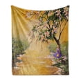thumbnail image 1 of Landscape Soft Flannel Fleece Blanket, Oil Painting Acrylic Like Image Flower Petal Falls down near River with Girl Art, Cozy Plush for Indoor and Outdoor Use, 50" x 60", Multicolor, by Ambesonne, 1 of 5