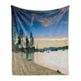 thumbnail image 1 of Landscape Soft Flannel Fleece Blanket, Paradise Beach with Trees at the River After Sunrise Romantic Peace Scenery Photo, Cozy Plush for Indoor and Outdoor Use, 70" x 90", Blue Cream, by Ambesonne, 1 of 6