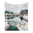 thumbnail image 1 of Landscape Soft Flannel Fleece Blanket, Photo Lofoten Islands Norway Scandinavian Scenic Outdoor Ships Fishermen Fishery, Cozy Plush for Indoor and Outdoor Use, 50" x 60", Multicolor, by Ambesonne, 1 of 5