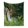 thumbnail image 1 of Landscape Soft Flannel Fleece Blanket, Photo of Wailua Waterfalls at Hawaii Nature Outdoor Scene in Jungle, Cozy Plush for Indoor and Outdoor Use, 60" x 80", Emerald and Multicolor, by Ambesonne, 1 of 5
