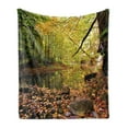 thumbnail image 1 of Landscape Soft Flannel Fleece Blanket, Pine River in Fall Forest Faded Maple Leaves Deciduous Trees in Autumn, Cozy Plush for Indoor and Outdoor Use, 70" x 90", Green Yellow Cinnamon, by Ambesonne, 1 of 6