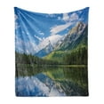 thumbnail image 1 of Landscape Soft Flannel Fleece Blanket, Pure Mountain Lake Scenery with Trees and Cloudy Sky Nature Inspired Print, Cozy Plush for Indoor and Outdoor Use, 50" x 70", Blue White Green, by Ambesonne, 1 of 5