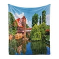 thumbnail image 1 of Landscape Soft Flannel Fleece Blanket, Scenic Summer German Traditional Medieval Half-Timbered Bridge River Town, Cozy Plush for Indoor and Outdoor Use, 50" x 60", Orange Blue Green, by Ambesonne, 1 of 5