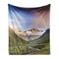 thumbnail image 1 of Landscape Soft Flannel Fleece Blanket, Serene Meadow with Narrow Riverbed Mountains Rainbow Grass Clouds Mist at Daytime, Cozy Plush for Indoor and Outdoor Use, 60" x 80", Multicolor, by Ambesonne, 1 of 6