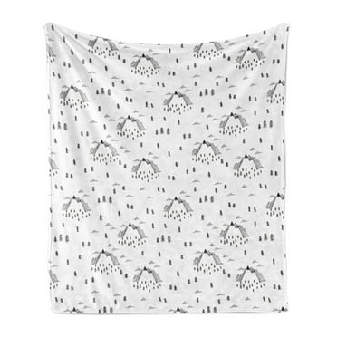 Landscape Soft Flannel Fleece Blanket, Simple Design of Mountain Peaks on Foggy Backdrop with Spruce Trees, Cozy Plush for Indoor and Outdoor Use, 50" x 60", White and Charcoal Grey, by Ambesonne