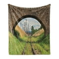 thumbnail image 1 of Landscape Soft Flannel Fleece Blanket, Stone Bridge Old Railway Cloudy Sky Trees Grass Long Journey Tranquil View Print, Cozy Plush for Indoor and Outdoor Use, 50" x 60", Green Brown, by Ambesonne, 1 of 5