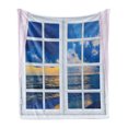 thumbnail image 1 of Landscape Soft Flannel Fleece Blanket, Sunset on the Sea Scenery from Window with Open Curtains Horizon Silence Relaxing, Cozy Plush for Indoor and Outdoor Use, 60" x 80", Blue White, by Ambesonne, 1 of 5