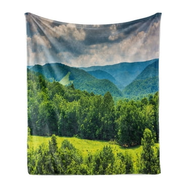 Landscape Soft Flannel Fleece Blanket, View of Mountains in Potomac Highlands of West Virginia Rural Scenery Picture, Cozy Plush for Indoor and Outdoor Use, 50" x 60", Forest Green, by Ambesonne