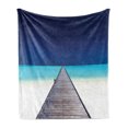 thumbnail image 1 of Landscape Soft Flannel Fleece Blanket, Wooden Long Jetty Beach Sand Crystal Water Tropical Hawaiian Paradise, Cozy Plush for Indoor and Outdoor Use, 50" x 70", Navy Turquoise Cream, by Ambesonne, 1 of 5