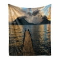 thumbnail image 1 of Landscape Soft Flannel Fleece Blanket, Wooden Pier on Lake Atitlan Volcanic Mountains Surrounded by Clouds Calm Panorama, Cozy Plush for Indoor and Outdoor Use, 50" x 60", Multicolor, by Ambesonne, 1 of 6