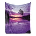 thumbnail image 1 of Landscape Soft Flannel Fleece Throw Blanket, Abstract Composition Shade Skies and Tree Silhouettes Nature at Sundown, Cozy Plush for Indoor and Outdoor Use, 50" x 70", Lavender Black, by Ambesonne, 1 of 6