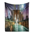 thumbnail image 1 of Landscape Soft Flannel Fleece Throw Blanket, Brooklyn Bridge Pedestrian Walkway Before Sunrise American Landmark Picture, Cozy Plush for Indoor and Outdoor Use, 50" x 70", Purple Brown, by Ambesonne, 1 of 5