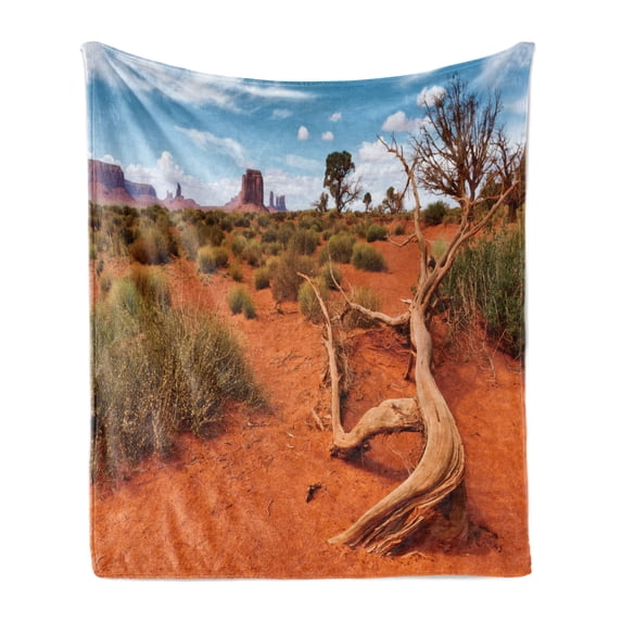 Landscape Soft Flannel Fleece Throw Blanket, Canyon Life Tribal Park Desert Monument Valley Scenery Cloudy Sky and Redrocks, Cozy Plush for Indoor and Outdoor Use, 50" x 60", Multicolor, by Ambesonne