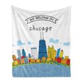 thumbnail image 1 of Landscape Soft Flannel Fleece Throw Blanket, Chicago Skyline Cartoon Colorful City View Cityscape Personalized USA American, Cozy Plush for Indoor and Outdoor Use, 60" x 80", Multicolor, by Ambesonne, 1 of 5