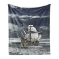 thumbnail image 1 of Landscape Soft Flannel Fleece Throw Blanket, Cloudy Sky Caribbean Pirates Ship Oil Print Like Art Image, Cozy Plush for Indoor and Outdoor Use, 50" x 60", Blue Grey Pale Grey, by Ambesonne, 1 of 5