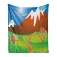 thumbnail image 1 of Landscape Soft Flannel Fleece Throw Blanket, Digitally Generated Cartoon Country Outdoor Scene with House Mountains Field, Cozy Plush for Indoor and Outdoor Use, 60" x 80", Multicolor, by Ambesonne, 1 of 5