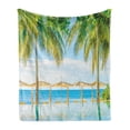 thumbnail image 1 of Landscape Soft Flannel Fleece Throw Blanket, Exotic Beach with Pool Nature with Soft Sun Rays Holiday Theme Print, Cozy Plush for Indoor and Outdoor Use, 70" x 90", Green Blue, by Ambesonne, 1 of 6