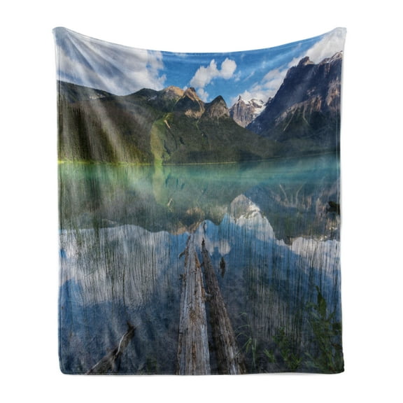 Landscape Soft Flannel Fleece Throw Blanket, Fascinating Nature Photo of Serenity Emerald Lake in Yoho National Park Canada, Cozy Plush for Indoor and Outdoor Use, 50" x 70", Multicolor, by Ambesonne