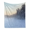 thumbnail image 1 of Landscape Soft Flannel Fleece Throw Blanket, Frozen Winter Lake River in Woods Trees Under the Snow Nature Forest, Cozy Plush for Indoor and Outdoor Use, 50" x 60", White Green, by Ambesonne, 1 of 6