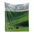 thumbnail image 1 of Landscape Soft Flannel Fleece Throw Blanket, Hills in the Rays of Evening Sun Agricultural Landscape Cloudy Sky Rainy Day Nature, Cozy Plush for Indoor and Outdoor Use, 50" x 60", Green, by Ambesonne, 1 of 5