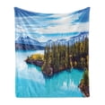 thumbnail image 1 of Landscape Soft Flannel Fleece Throw Blanket, Lake Abraham in the Rocky Mountain Foliage Reflection on Lake, Cozy Plush for Indoor and Outdoor Use, 60" x 80", Azure Blue White, by Ambesonne, 1 of 5