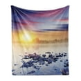 thumbnail image 1 of Landscape Soft Flannel Fleece Throw Blanket, Magic Summer Sunset River Aurora Borealis in the Sky Rocks Universe Print, Cozy Plush for Indoor and Outdoor Use, 50" x 70", Multicolor, by Ambesonne, 1 of 5