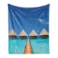 thumbnail image 1 of Landscape Soft Flannel Fleece Throw Blanket, Maldives Dock Clear Waters Tropical Nature Polynesian Design, Cozy Plush for Indoor and Outdoor Use, 50" x 70", Turquoise Azure Blue, by Ambesonne, 1 of 5