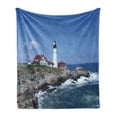 thumbnail image 1 of Landscape Soft Flannel Fleece Throw Blanket, Marine Themed Photo with Lighthouse on Rocks and Wavy Sea Calm Sky Panorama, Cozy Plush for Indoor and Outdoor Use, 60" x 80", Multicolor, by Ambesonne, 1 of 5