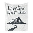 thumbnail image 1 of Landscape Soft Flannel Fleece Throw Blanket, Monochrome Mountain Road Exploration Words Adventure is out There, Cozy Plush for Indoor and Outdoor Use, 60" x 80", Charcoal Grey and White, by Ambesonne, 1 of 5
