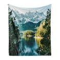 thumbnail image 1 of Landscape Soft Flannel Fleece Throw Blanket, Mountain Lake in Northern Germany Frozen Peaks Water Winter Season Life, Cozy Plush for Indoor and Outdoor Use, 70" x 90", Green White, by Ambesonne, 1 of 5