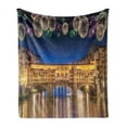 thumbnail image 1 of Landscape Soft Flannel Fleece Throw Blanket, Night Panoramic View Vecchio Bridge Florence Italy Colorful Fireworks, Cozy Plush for Indoor and Outdoor Use, 60" x 80", Yellow Navy Purple, by Ambesonne, 1 of 6