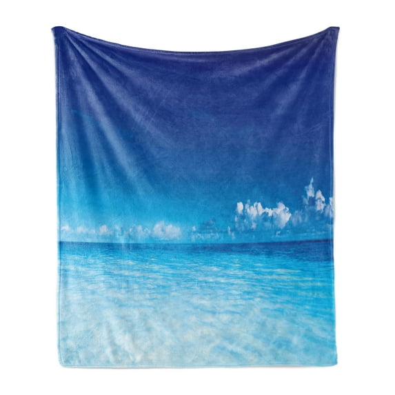 Landscape Soft Flannel Fleece Throw Blanket, Ocean Scenery Deep Sea Beach Hot Summer Themed Photo, Cozy Plush for Indoor and Outdoor Use, 70" x 90", Turquoise Pale Blue, by Ambesonne