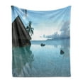 thumbnail image 1 of Landscape Soft Flannel Fleece Throw Blanket, Rock Pool Part of the Sea Serene Nature with Old Wooden House Scenery, Cozy Plush for Indoor and Outdoor Use, 50" x 60", Blue Brown, by Ambesonne, 1 of 6