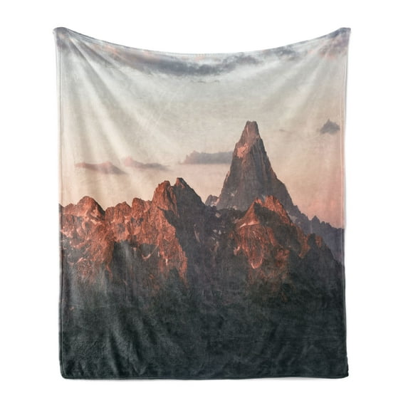 Landscape Soft Flannel Fleece Throw Blanket, Rocky Mountains Peak Sunset Big and Natural Scenery Aerial American Setting, Cozy Plush for Indoor and Outdoor Use, 70" x 90", Multicolor, by Ambesonne