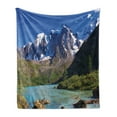thumbnail image 1 of Landscape Soft Flannel Fleece Throw Blanket, Snowy Mountaintop Bustling River Pine Trees Rocks Grass Clouds Shrubs, Cozy Plush for Indoor and Outdoor Use, 50" x 60", White Green Grey, by Ambesonne, 1 of 6