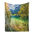 thumbnail image 1 of Landscape Soft Flannel Fleece Throw Blanket, Summer Morning on the Hintersee Lake Salzburg Umgebung Picturesque, Cozy Plush for Indoor and Outdoor Use, 50" x 60", Yellow Green and Blue, by Ambesonne, 1 of 5