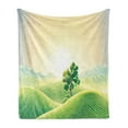 thumbnail image 1 of Landscape Soft Flannel Fleece Throw Blanket, Sunrise on Rural Valley Fields Hills Tree Illustration, Cozy Plush for Indoor and Outdoor Use, 60" x 80", Cream Fern Green, by Ambesonne, 1 of 5